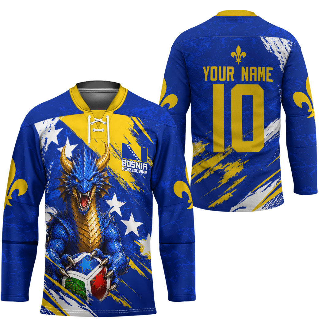 Personalized Bosnia Herzegovina Dragon Soccer Hockey Jersey Bosnian Football Flag Stars Fleur De Lis Grunge