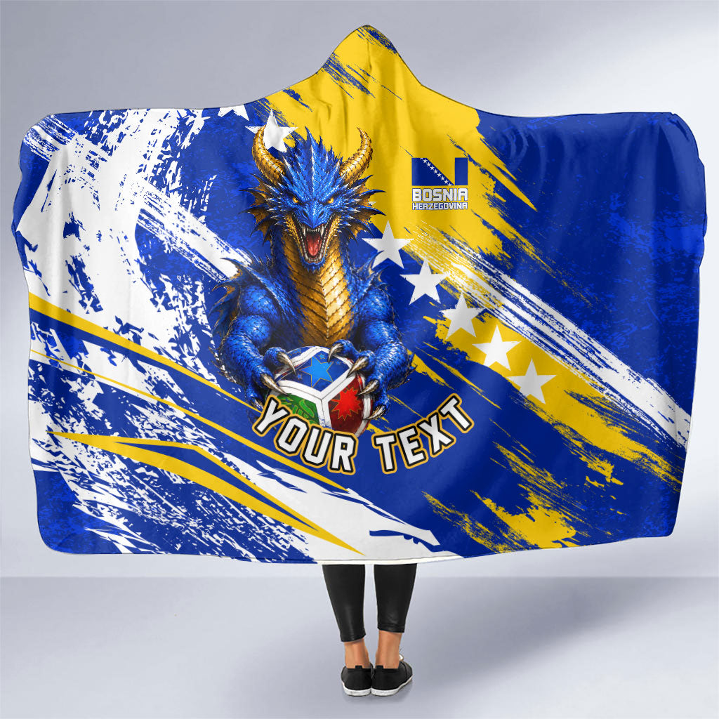 Personalized Bosnia Herzegovina Dragon Soccer Hooded Blanket Bosnian Football Flag Stars Fleur De Lis Grunge