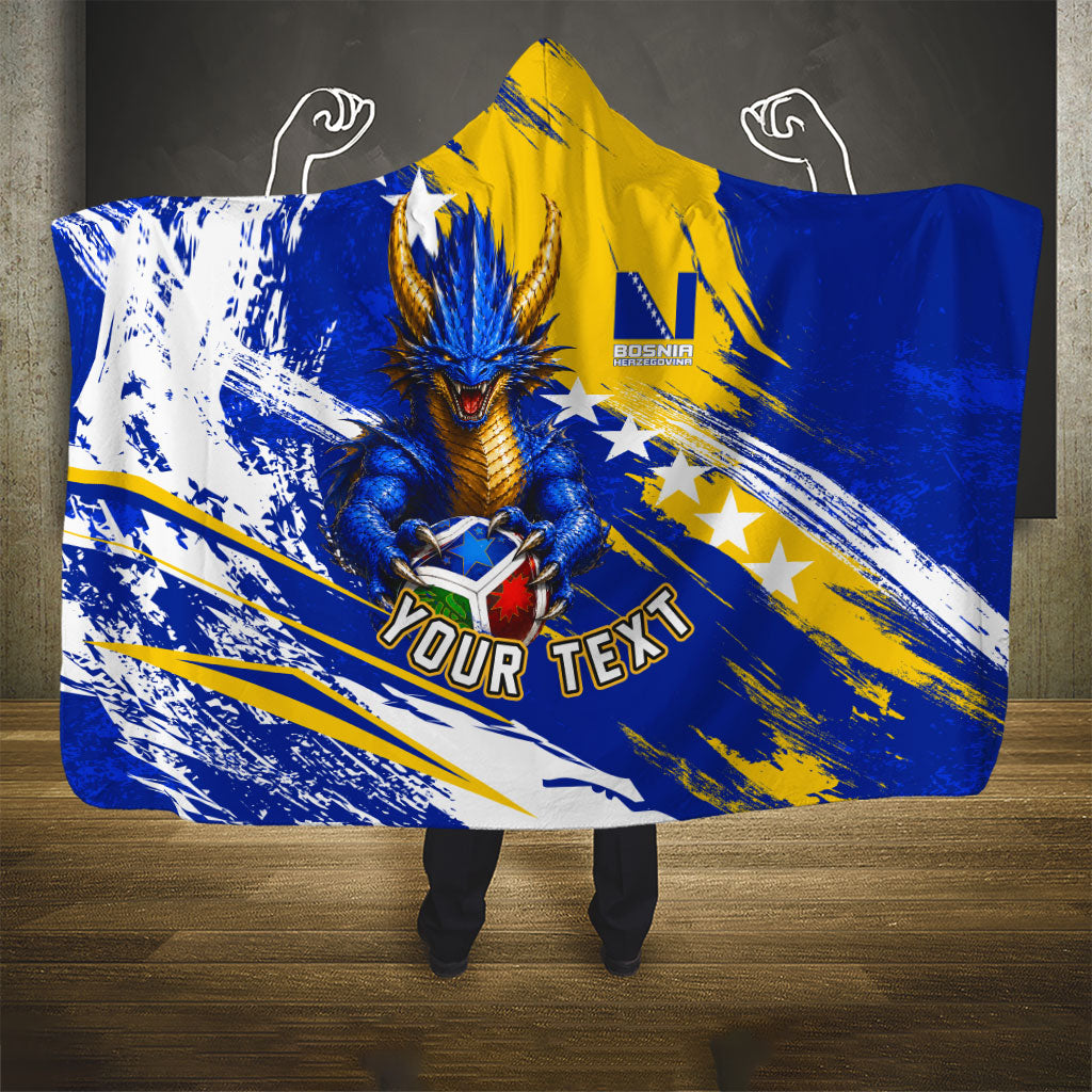 Personalized Bosnia Herzegovina Dragon Soccer Hooded Blanket Bosnian Football Flag Stars Fleur De Lis Grunge