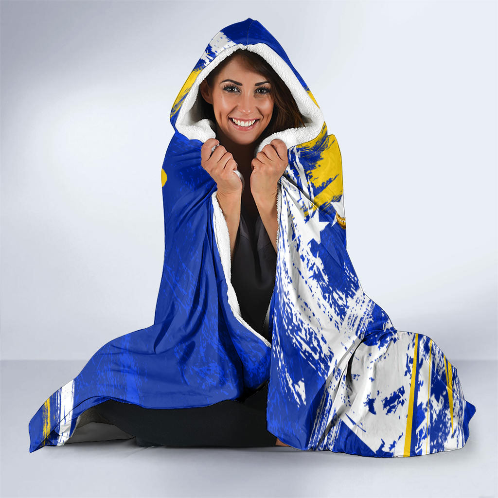 Personalized Bosnia Herzegovina Dragon Soccer Hooded Blanket Bosnian Football Flag Stars Fleur De Lis Grunge