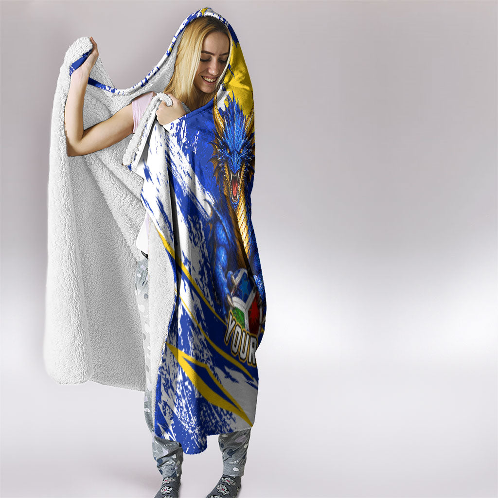 Personalized Bosnia Herzegovina Dragon Soccer Hooded Blanket Bosnian Football Flag Stars Fleur De Lis Grunge