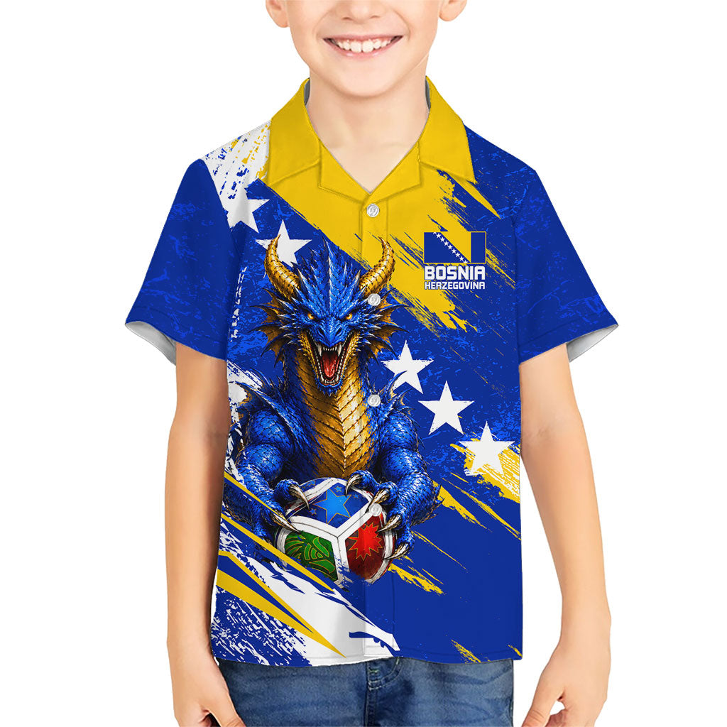 Personalized Bosnia Herzegovina Dragon Soccer Kid Hawaiian Shirt Bosnian Football Flag Stars Fleur De Lis Grunge