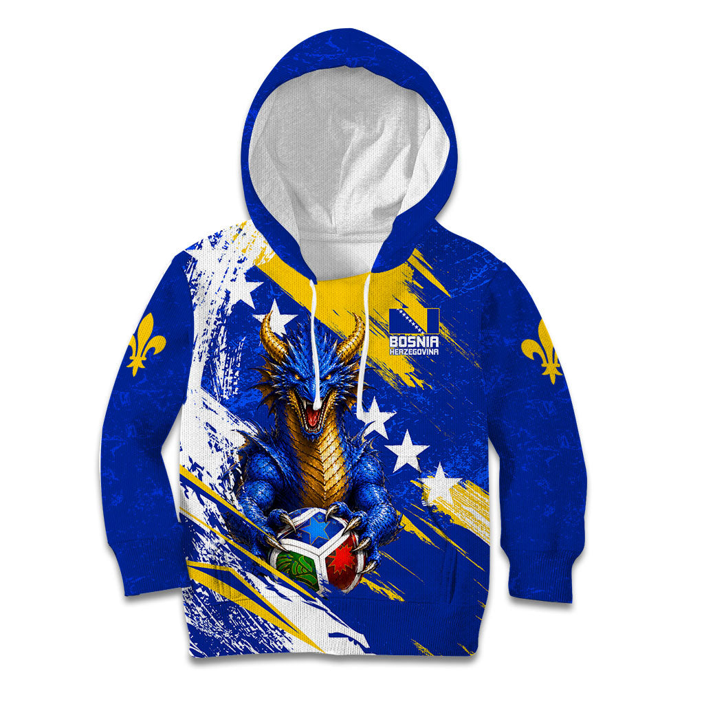 Personalized Bosnia Herzegovina Dragon Soccer Kid Hoodie Bosnian Football Flag Stars Fleur De Lis Grunge