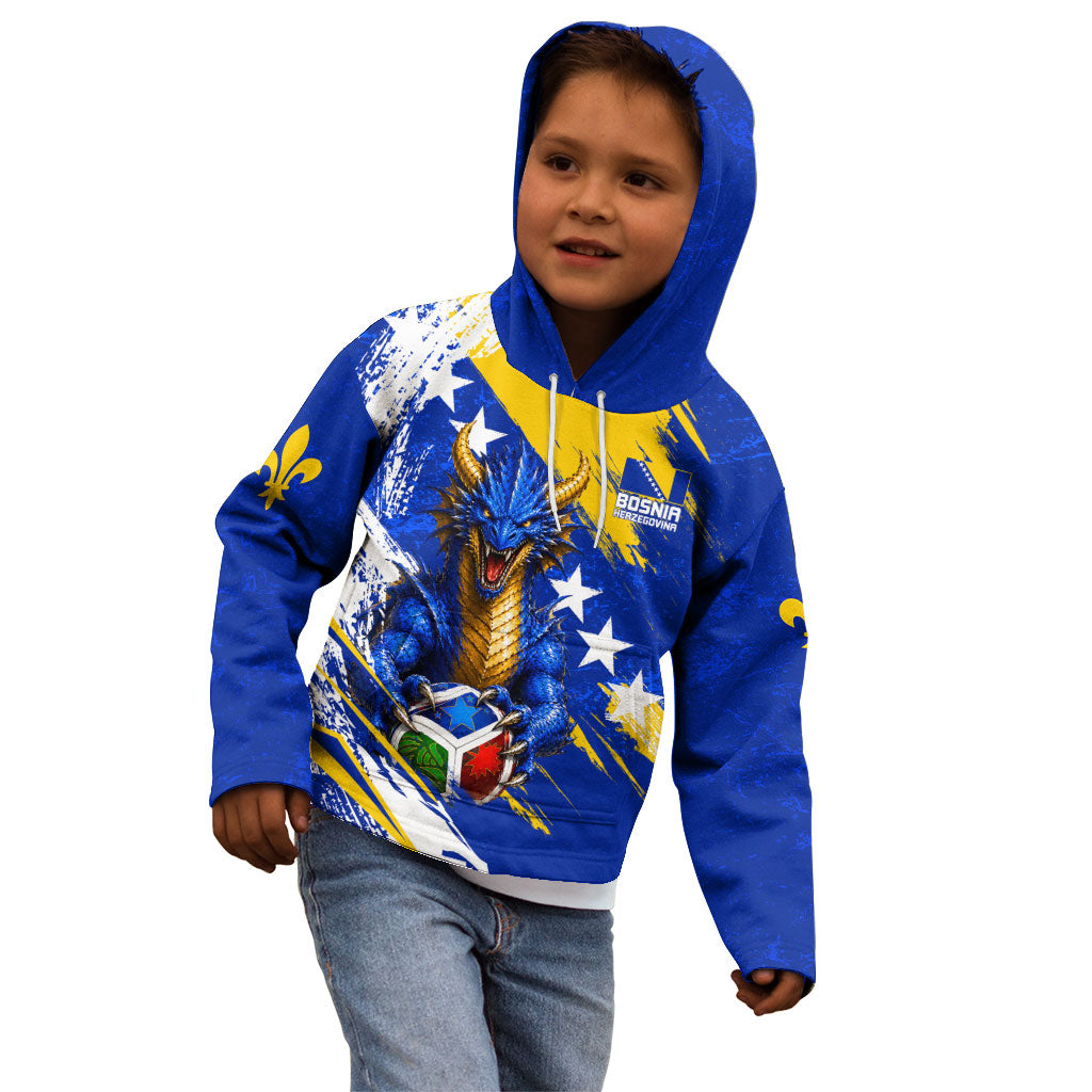 Personalized Bosnia Herzegovina Dragon Soccer Kid Hoodie Bosnian Football Flag Stars Fleur De Lis Grunge