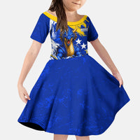 Personalized Bosnia Herzegovina Dragon Soccer Kid Short Sleeve Dress Bosnian Football Flag Stars Fleur De Lis Grunge