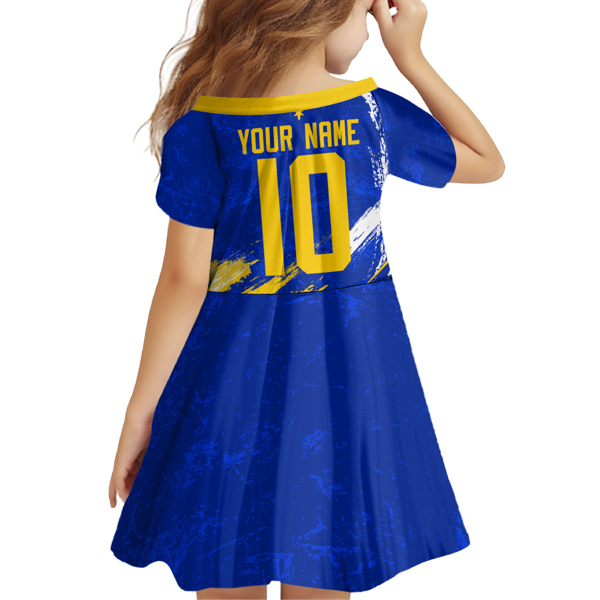 Personalized Bosnia Herzegovina Dragon Soccer Kid Short Sleeve Dress Bosnian Football Flag Stars Fleur De Lis Grunge