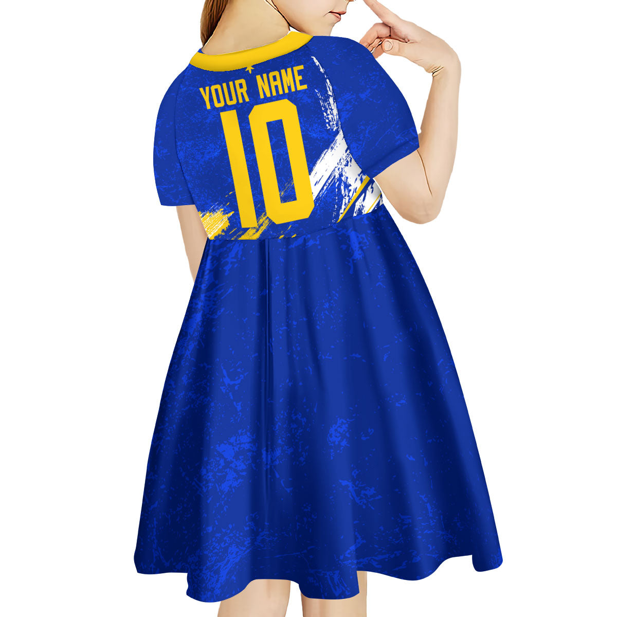 Personalized Bosnia Herzegovina Dragon Soccer Kid Short Sleeve Dress Bosnian Football Flag Stars Fleur De Lis Grunge