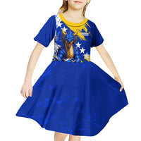 Personalized Bosnia Herzegovina Dragon Soccer Kid Short Sleeve Dress Bosnian Football Flag Stars Fleur De Lis Grunge