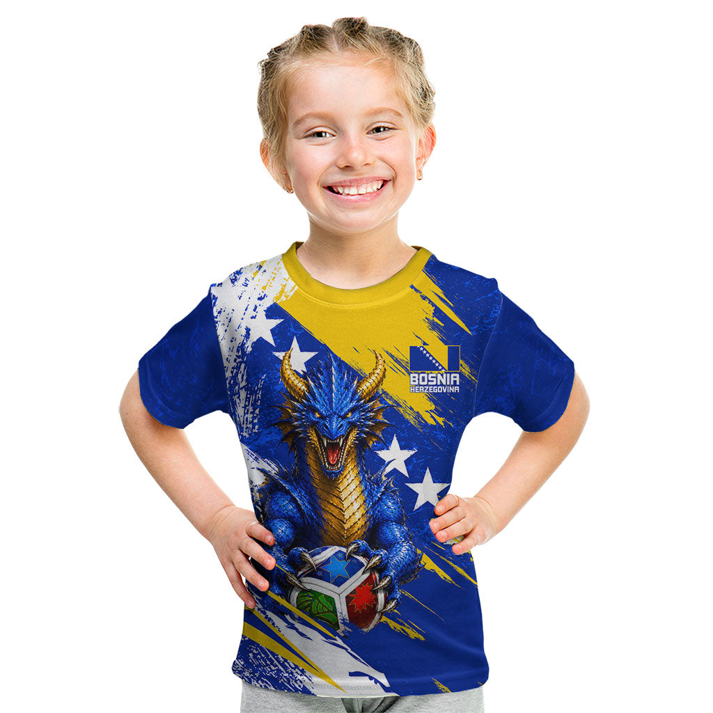 Personalized Bosnia Herzegovina Dragon Soccer Kid T Shirt Bosnian Football Flag Stars Fleur De Lis Grunge