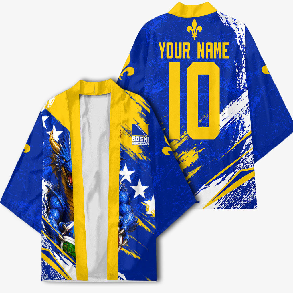 Personalized Bosnia Herzegovina Dragon Soccer Kimono Bosnian Football Flag Stars Fleur De Lis Grunge