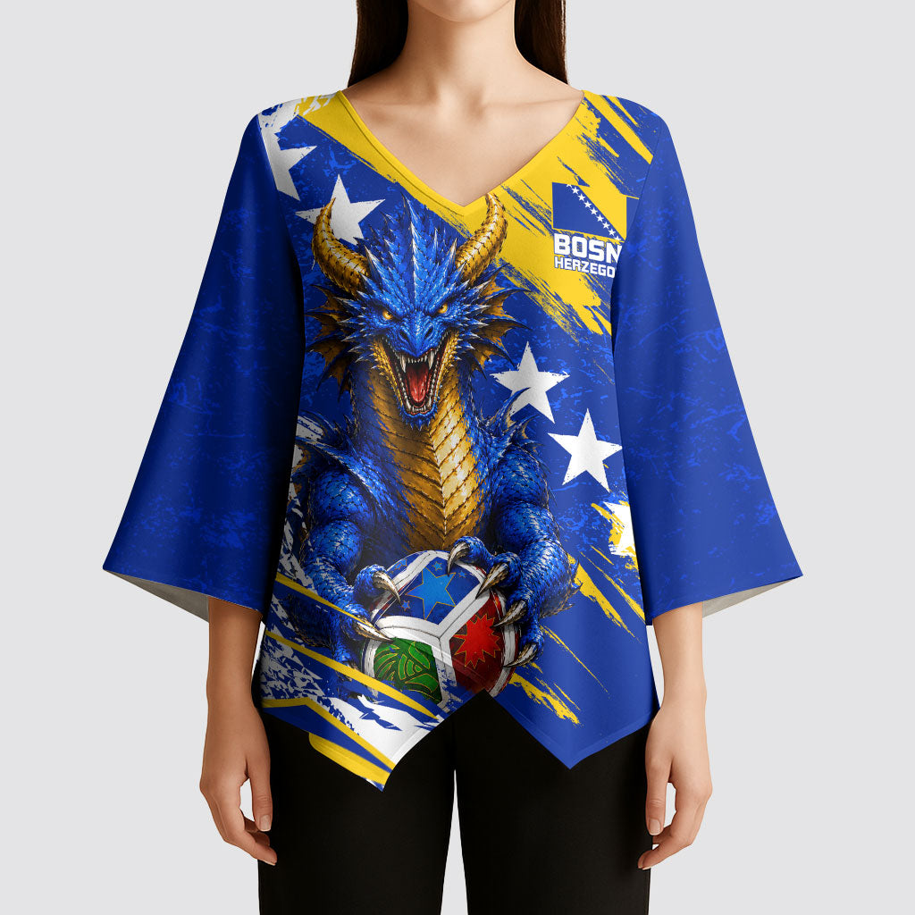 Personalized Bosnia Herzegovina Dragon Soccer Kimono Sleeve Blouse Bosnian Football Flag Stars Fleur De Lis Grunge