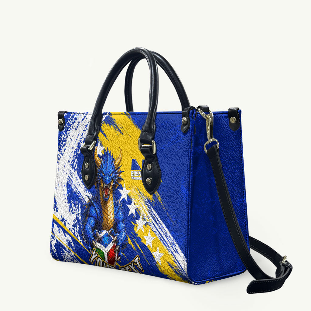 Personalized Bosnia Herzegovina Dragon Soccer Leather Bag Bosnian Football Flag Stars Fleur De Lis Grunge