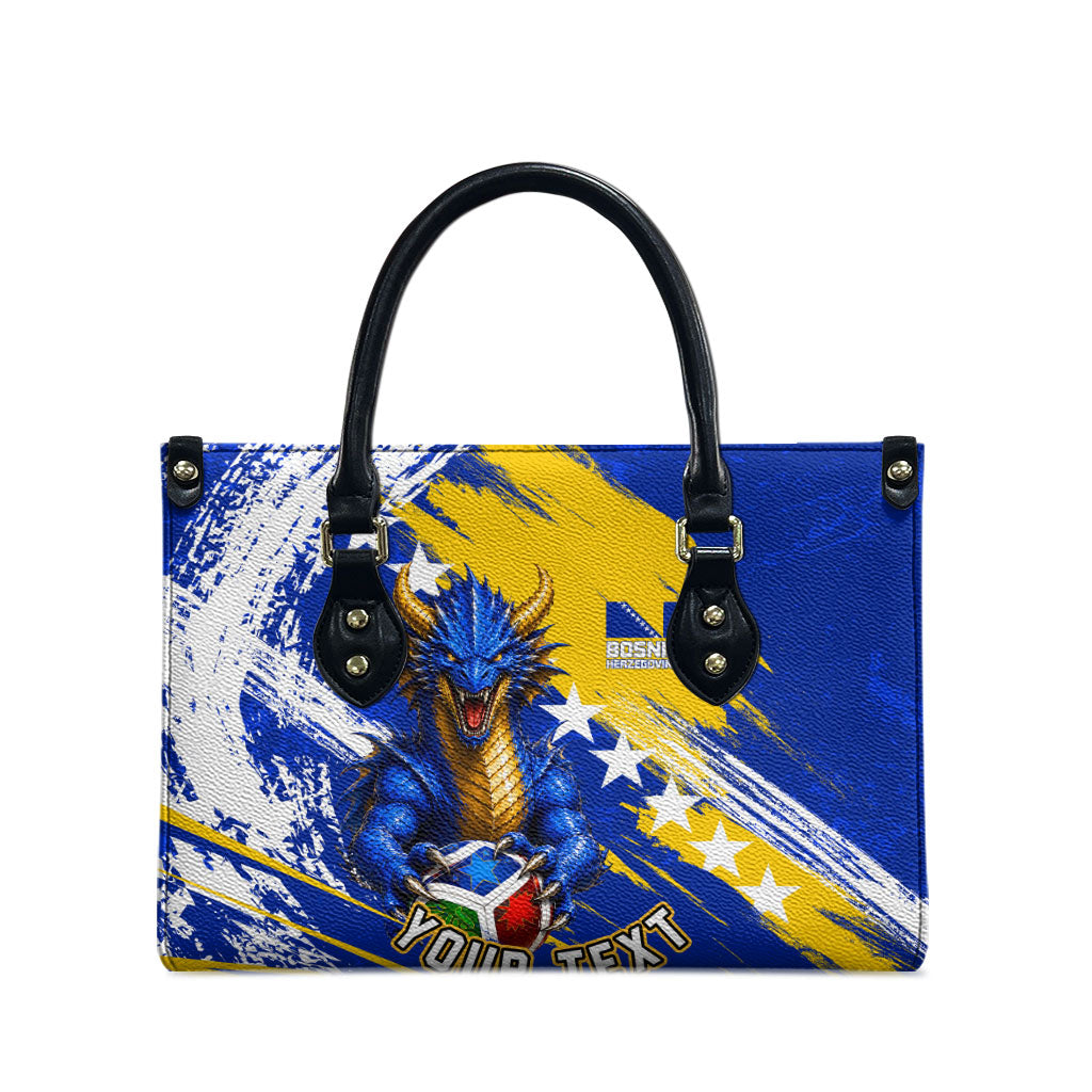 Personalized Bosnia Herzegovina Dragon Soccer Leather Bag Bosnian Football Flag Stars Fleur De Lis Grunge
