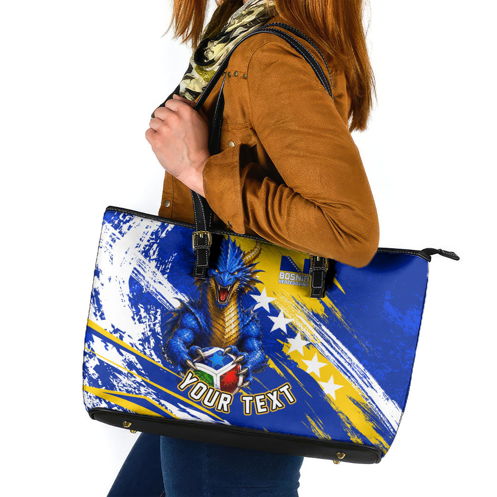 Personalized Bosnia Herzegovina Dragon Soccer Leather Tote Bag Bosnian Football Flag Stars Fleur De Lis Grunge