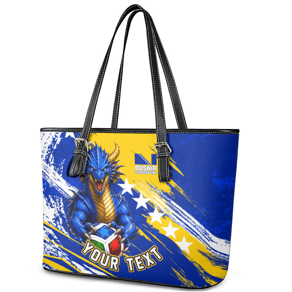 Personalized Bosnia Herzegovina Dragon Soccer Leather Tote Bag Bosnian Football Flag Stars Fleur De Lis Grunge
