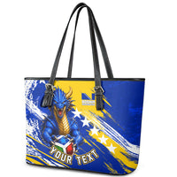 Personalized Bosnia Herzegovina Dragon Soccer Leather Tote Bag Bosnian Football Flag Stars Fleur De Lis Grunge