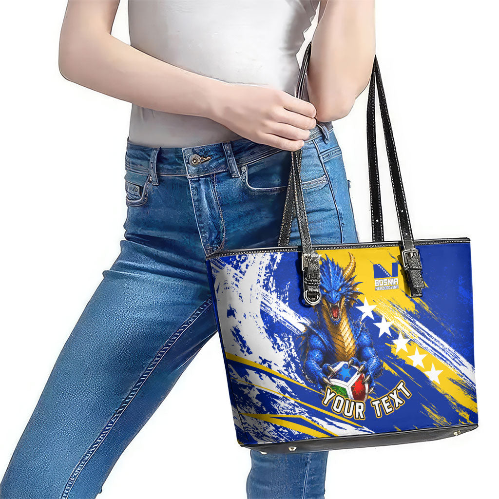 Personalized Bosnia Herzegovina Dragon Soccer Leather Tote Bag Bosnian Football Flag Stars Fleur De Lis Grunge