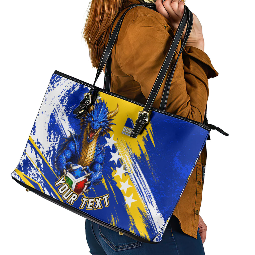 Personalized Bosnia Herzegovina Dragon Soccer Leather Tote Bag Bosnian Football Flag Stars Fleur De Lis Grunge