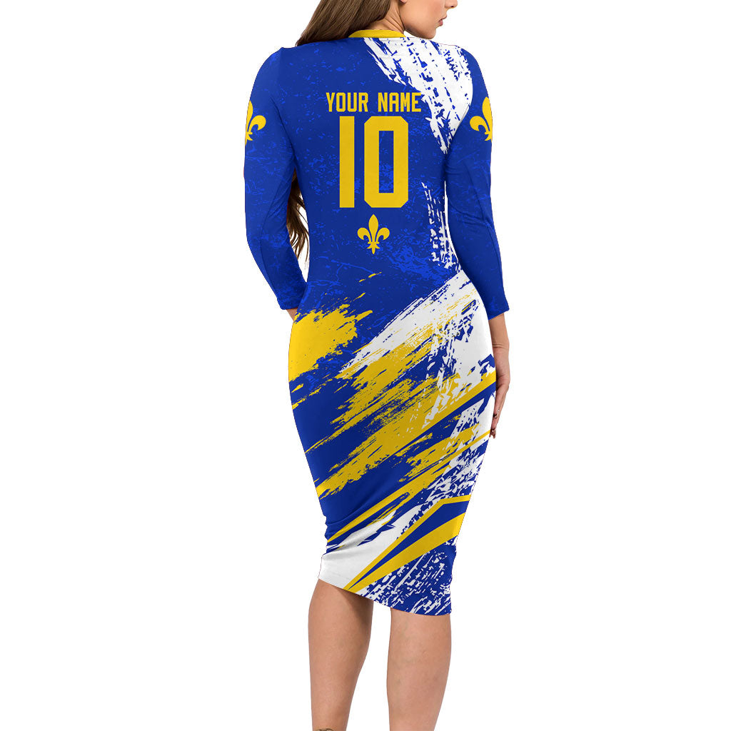 Personalized Bosnia Herzegovina Dragon Soccer Long Sleeve Bodycon Dress Bosnian Football Flag Stars Fleur De Lis Grunge