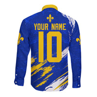 Personalized Bosnia Herzegovina Dragon Soccer Long Sleeve Button Shirt Bosnian Football Flag Stars Fleur De Lis Grunge