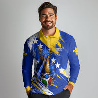 Personalized Bosnia Herzegovina Dragon Soccer Long Sleeve Polo Shirt Bosnian Football Flag Stars Fleur De Lis Grunge