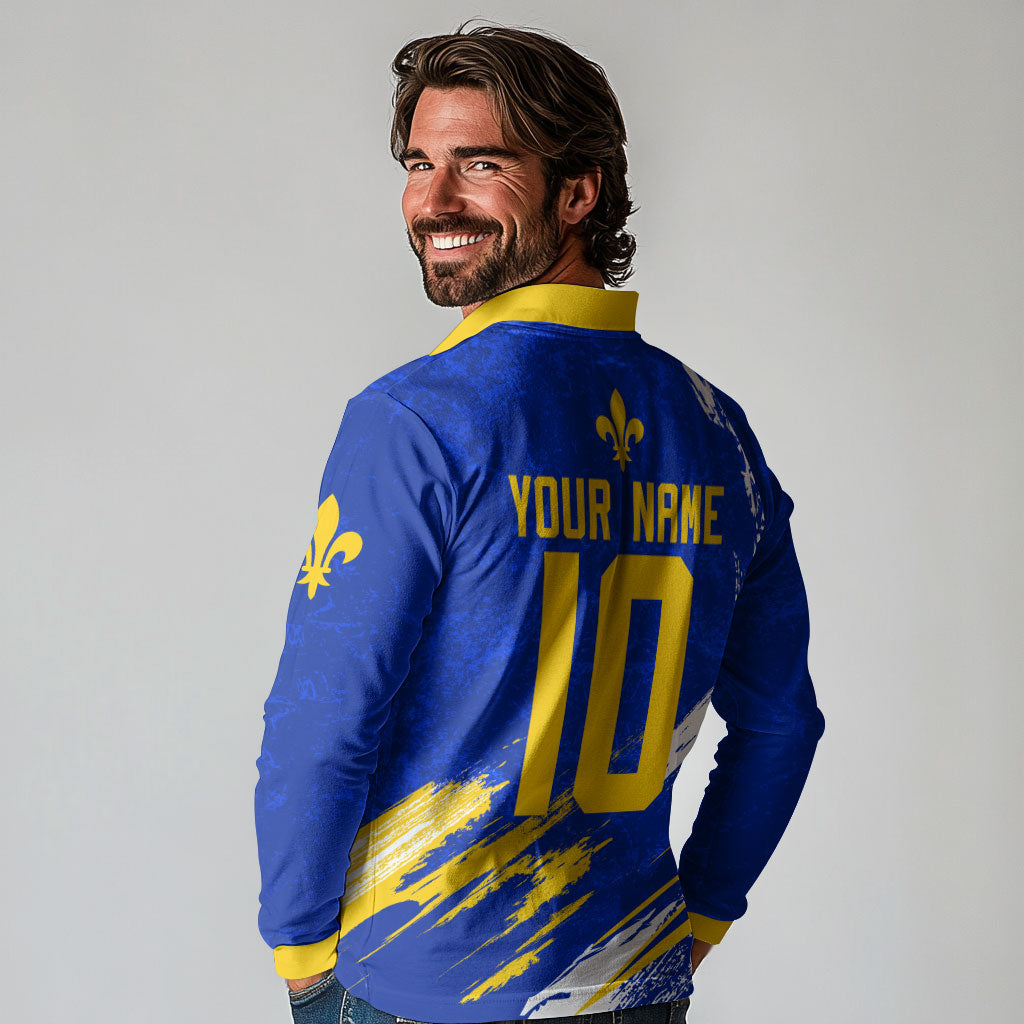 Personalized Bosnia Herzegovina Dragon Soccer Long Sleeve Polo Shirt Bosnian Football Flag Stars Fleur De Lis Grunge