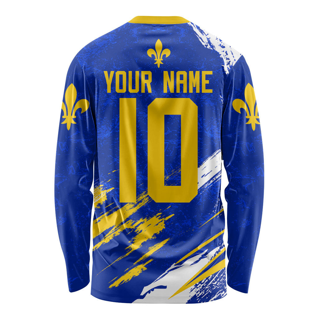 Personalized Bosnia Herzegovina Dragon Soccer Long Sleeve Shirt Bosnian Football Flag Stars Fleur De Lis Grunge