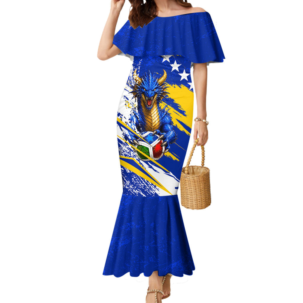 Personalized Bosnia Herzegovina Dragon Soccer Mermaid Dress Bosnian Football Flag Stars Fleur De Lis Grunge