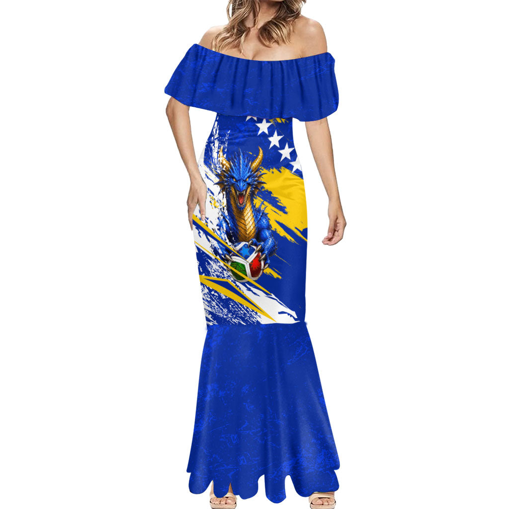 Personalized Bosnia Herzegovina Dragon Soccer Mermaid Dress Bosnian Football Flag Stars Fleur De Lis Grunge