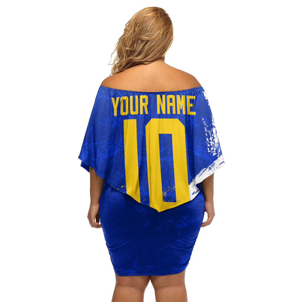 Personalized Bosnia Herzegovina Dragon Soccer Off Shoulder Short Dress Bosnian Football Flag Stars Fleur De Lis Grunge