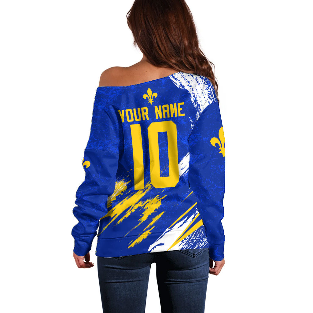 Personalized Bosnia Herzegovina Dragon Soccer Off Shoulder Sweater Bosnian Football Flag Stars Fleur De Lis Grunge