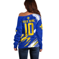 Personalized Bosnia Herzegovina Dragon Soccer Off Shoulder Sweater Bosnian Football Flag Stars Fleur De Lis Grunge