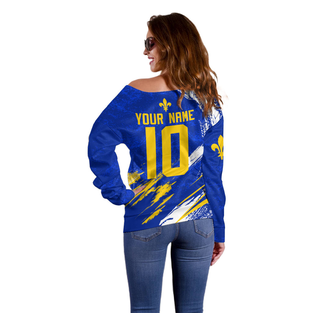 Personalized Bosnia Herzegovina Dragon Soccer Off Shoulder Sweater Bosnian Football Flag Stars Fleur De Lis Grunge
