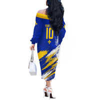 Personalized Bosnia Herzegovina Dragon Soccer Off The Shoulder Long Sleeve Dress Bosnian Football Flag Stars Fleur De Lis Grunge