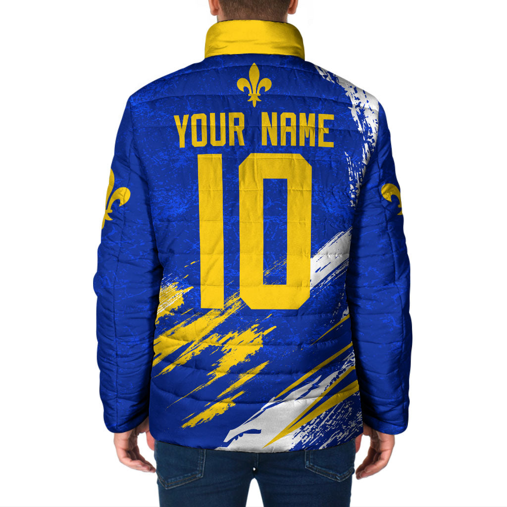 Personalized Bosnia Herzegovina Dragon Soccer Padded Jacket Bosnian Football Flag Stars Fleur De Lis Grunge