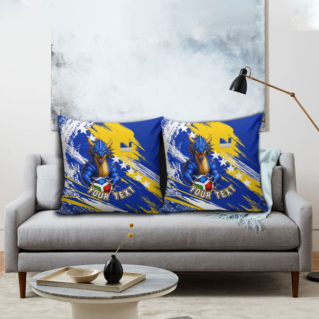 Personalized Bosnia Herzegovina Dragon Soccer Pillow Cover Bosnian Football Flag Stars Fleur De Lis Grunge
