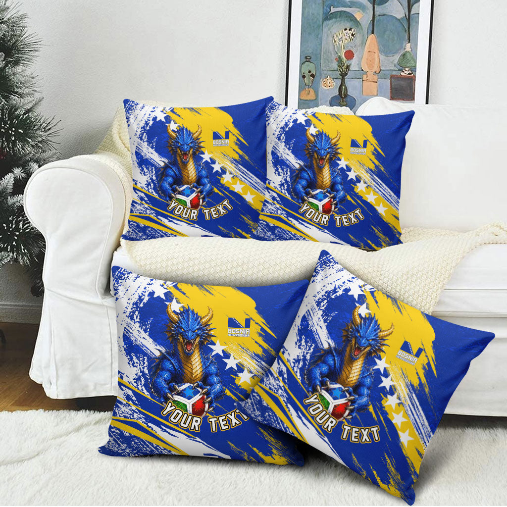 Personalized Bosnia Herzegovina Dragon Soccer Pillow Cover Bosnian Football Flag Stars Fleur De Lis Grunge