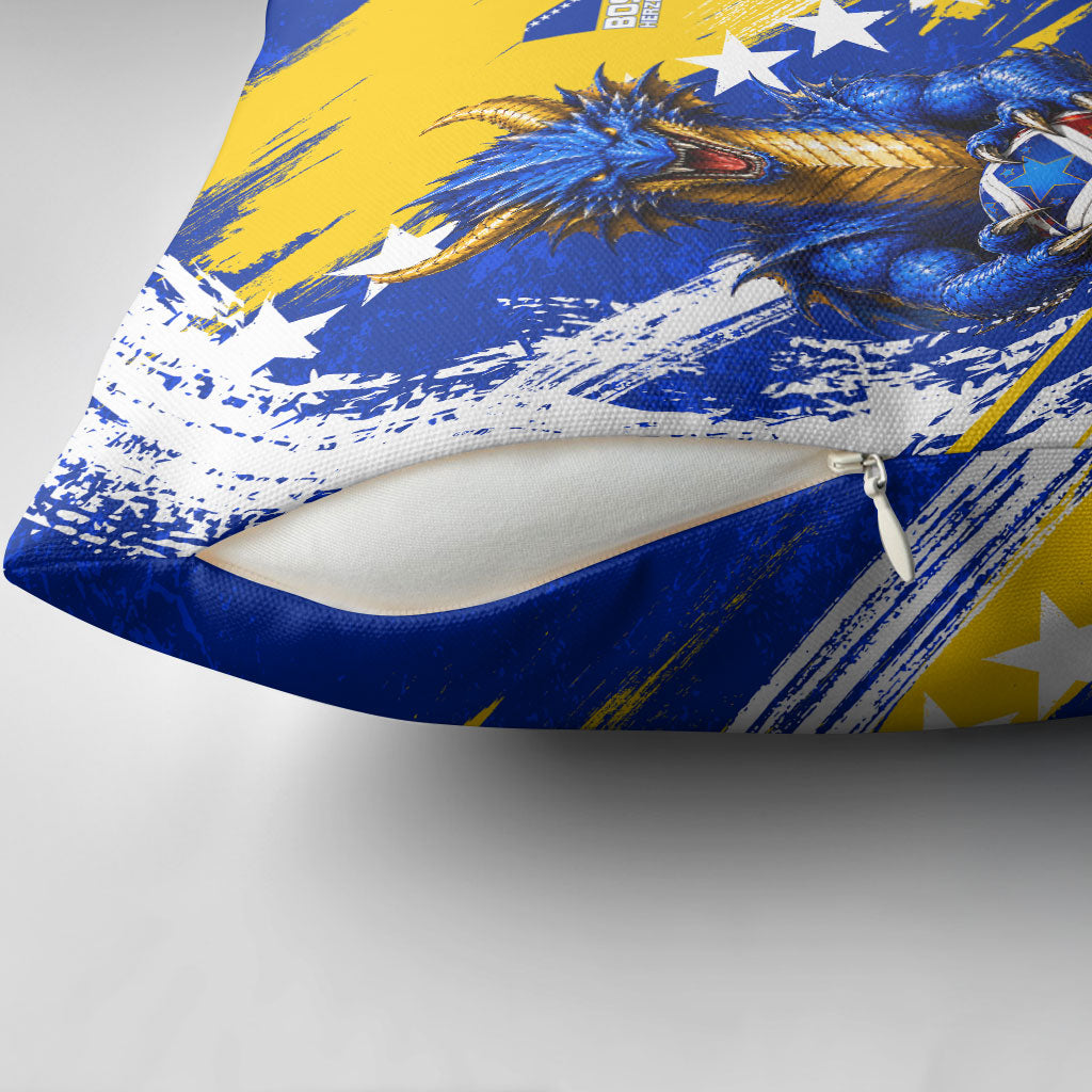 Personalized Bosnia Herzegovina Dragon Soccer Pillow Cover Bosnian Football Flag Stars Fleur De Lis Grunge