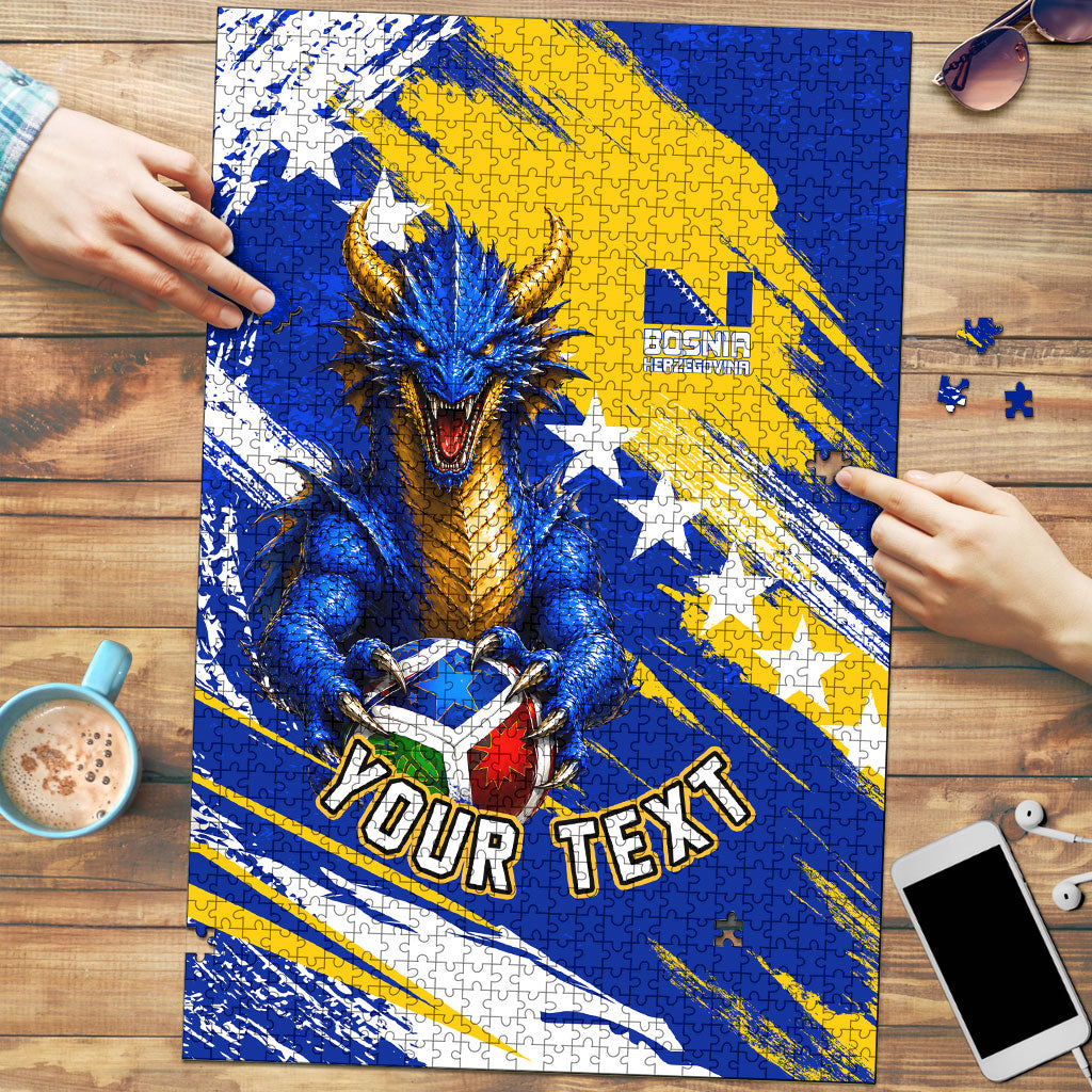 Personalized Bosnia Herzegovina Dragon Soccer Puzzle Bosnian Football Flag Stars Fleur De Lis Grunge