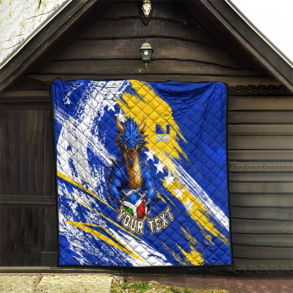 Personalized Bosnia Herzegovina Dragon Soccer Quilt Bosnian Football Flag Stars Fleur De Lis Grunge