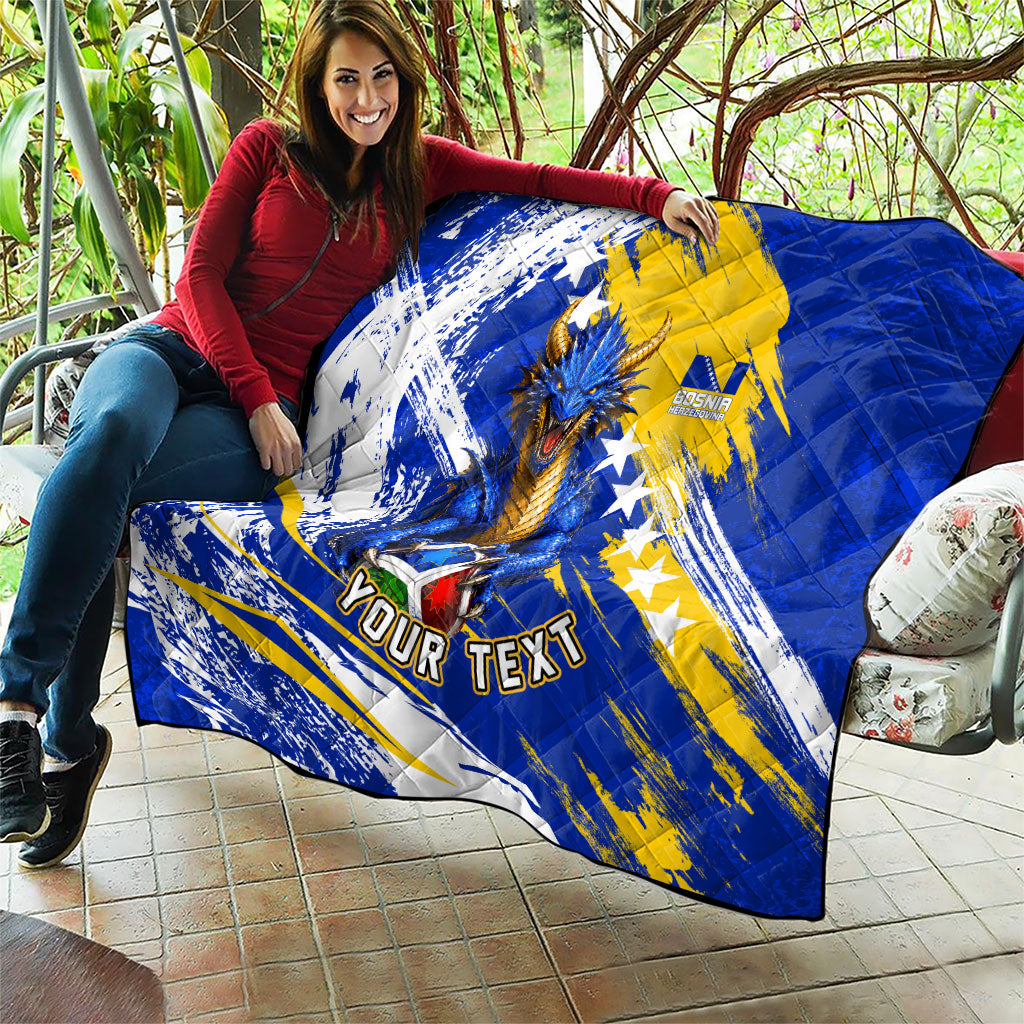 Personalized Bosnia Herzegovina Dragon Soccer Quilt Bosnian Football Flag Stars Fleur De Lis Grunge