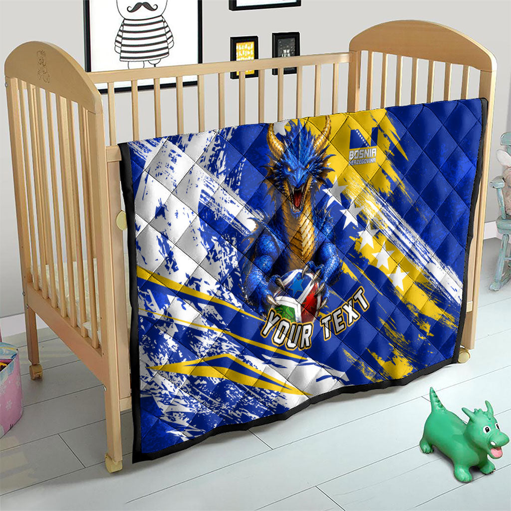 Personalized Bosnia Herzegovina Dragon Soccer Quilt Bosnian Football Flag Stars Fleur De Lis Grunge