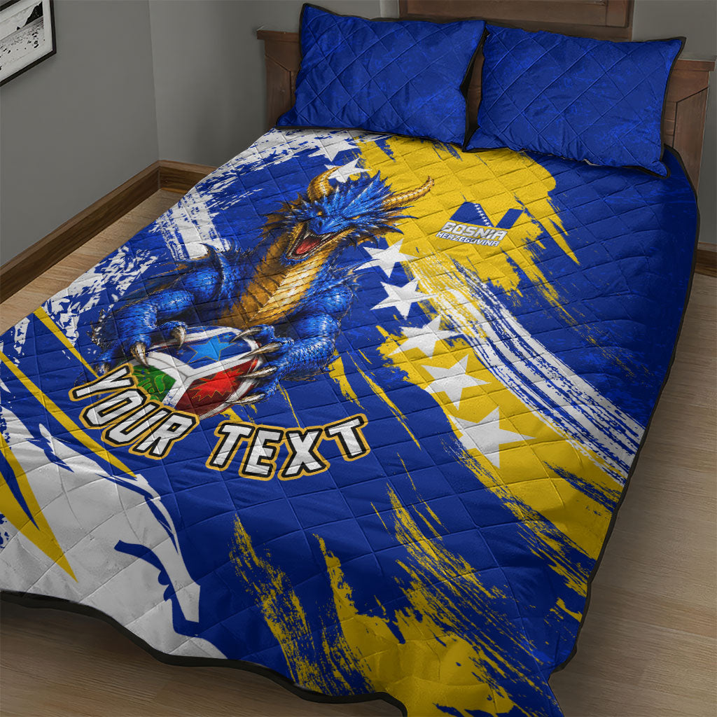 Personalized Bosnia Herzegovina Dragon Soccer Quilt Bed Set Bosnian Football Flag Stars Fleur De Lis Grunge