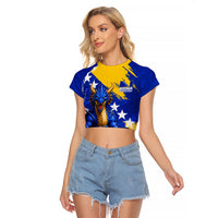 Personalized Bosnia Herzegovina Dragon Soccer Raglan Cropped T Shirt Bosnian Football Flag Stars Fleur De Lis Grunge