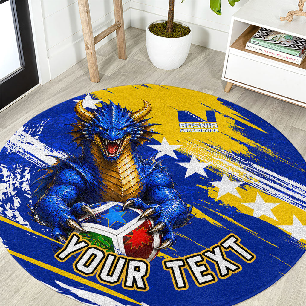 Personalized Bosnia Herzegovina Dragon Soccer Round Carpet Bosnian Football Flag Stars Fleur De Lis Grunge