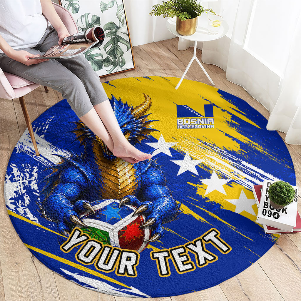 Personalized Bosnia Herzegovina Dragon Soccer Round Carpet Bosnian Football Flag Stars Fleur De Lis Grunge