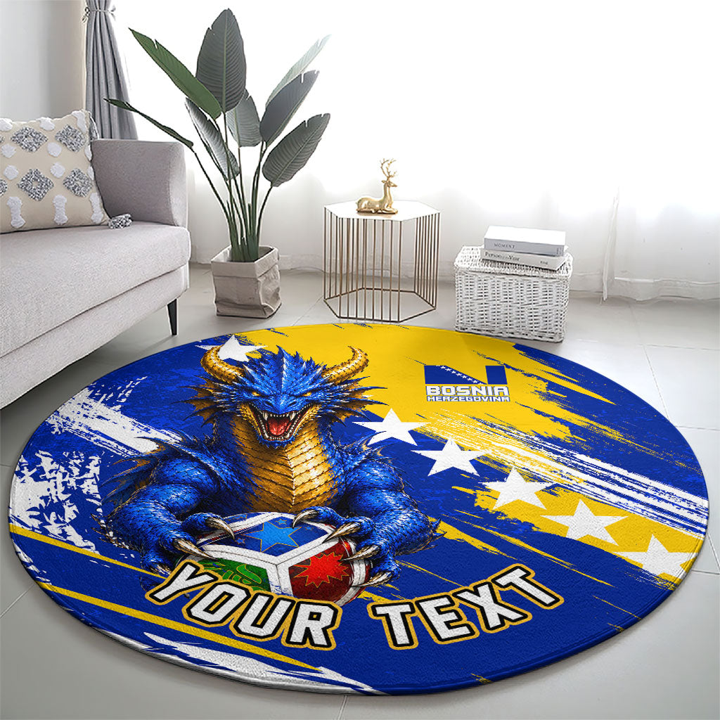 Personalized Bosnia Herzegovina Dragon Soccer Round Carpet Bosnian Football Flag Stars Fleur De Lis Grunge