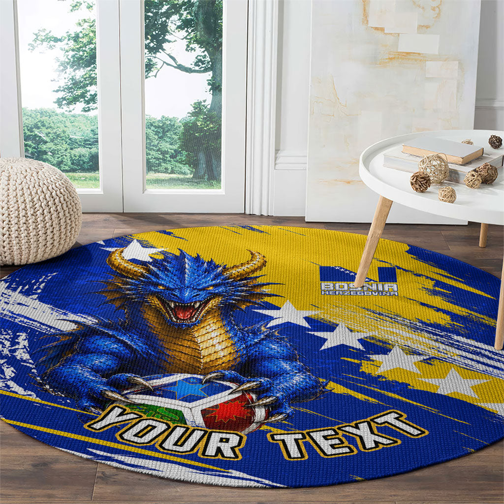 Personalized Bosnia Herzegovina Dragon Soccer Round Carpet Bosnian Football Flag Stars Fleur De Lis Grunge