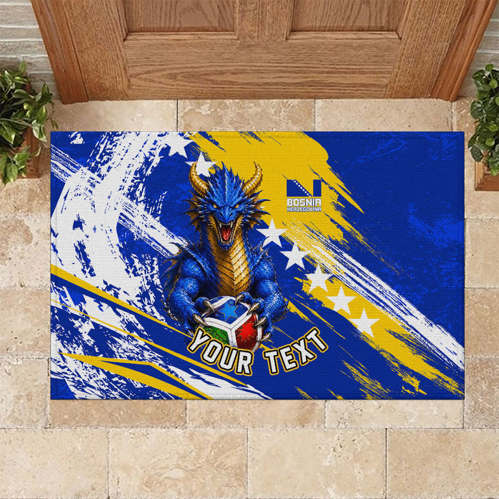 Personalized Bosnia Herzegovina Dragon Soccer Rubber Doormat Bosnian Football Flag Stars Fleur De Lis Grunge