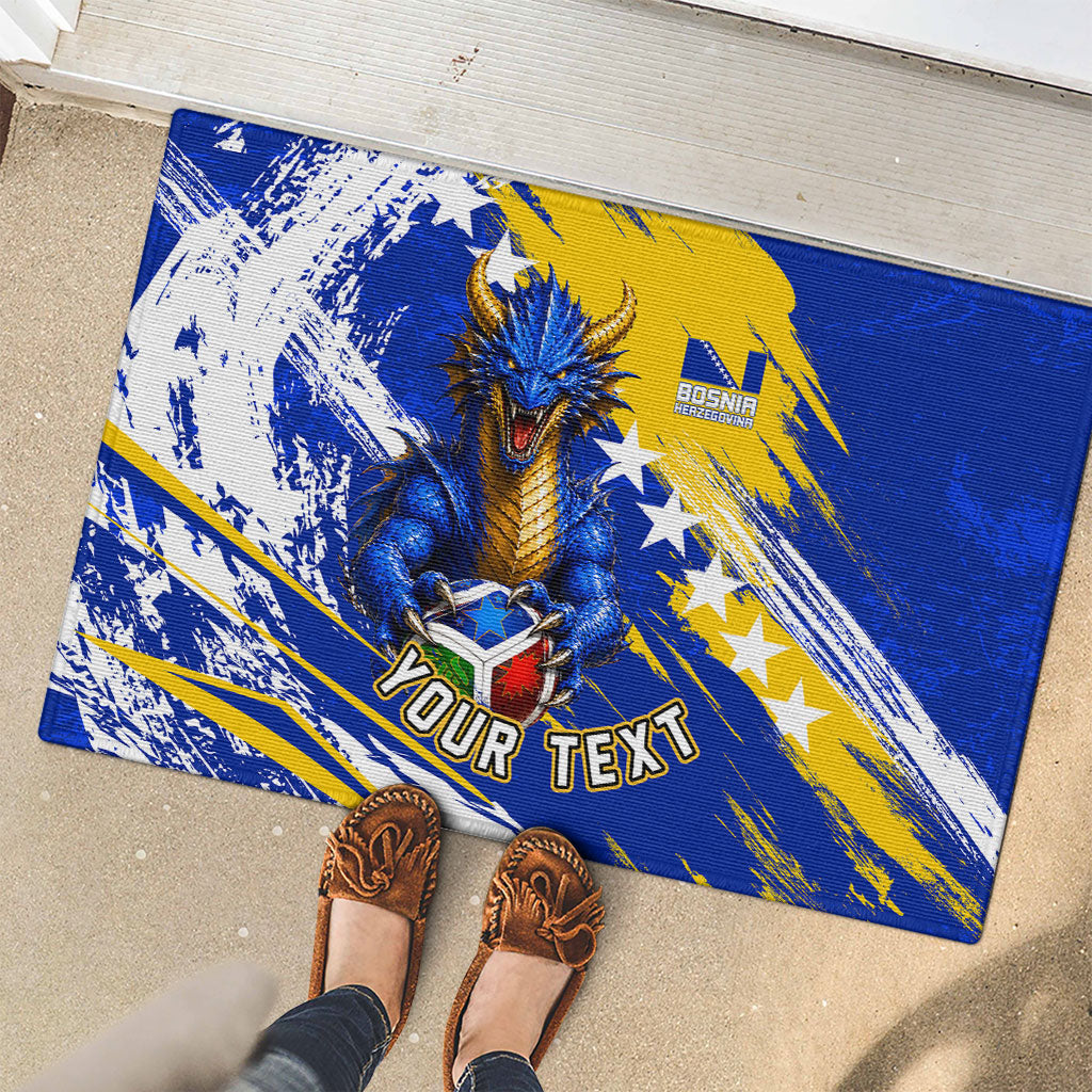 Personalized Bosnia Herzegovina Dragon Soccer Rubber Doormat Bosnian Football Flag Stars Fleur De Lis Grunge